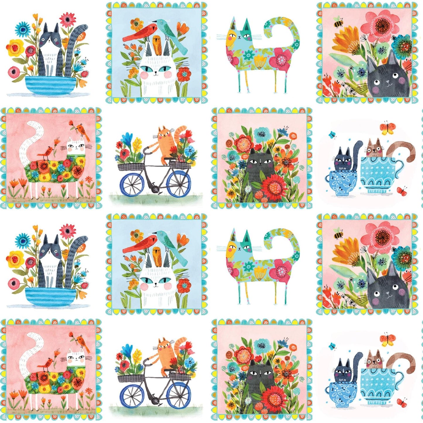 Garden Cats Fat Quarter Bundle by Terry Runyan for Benartex