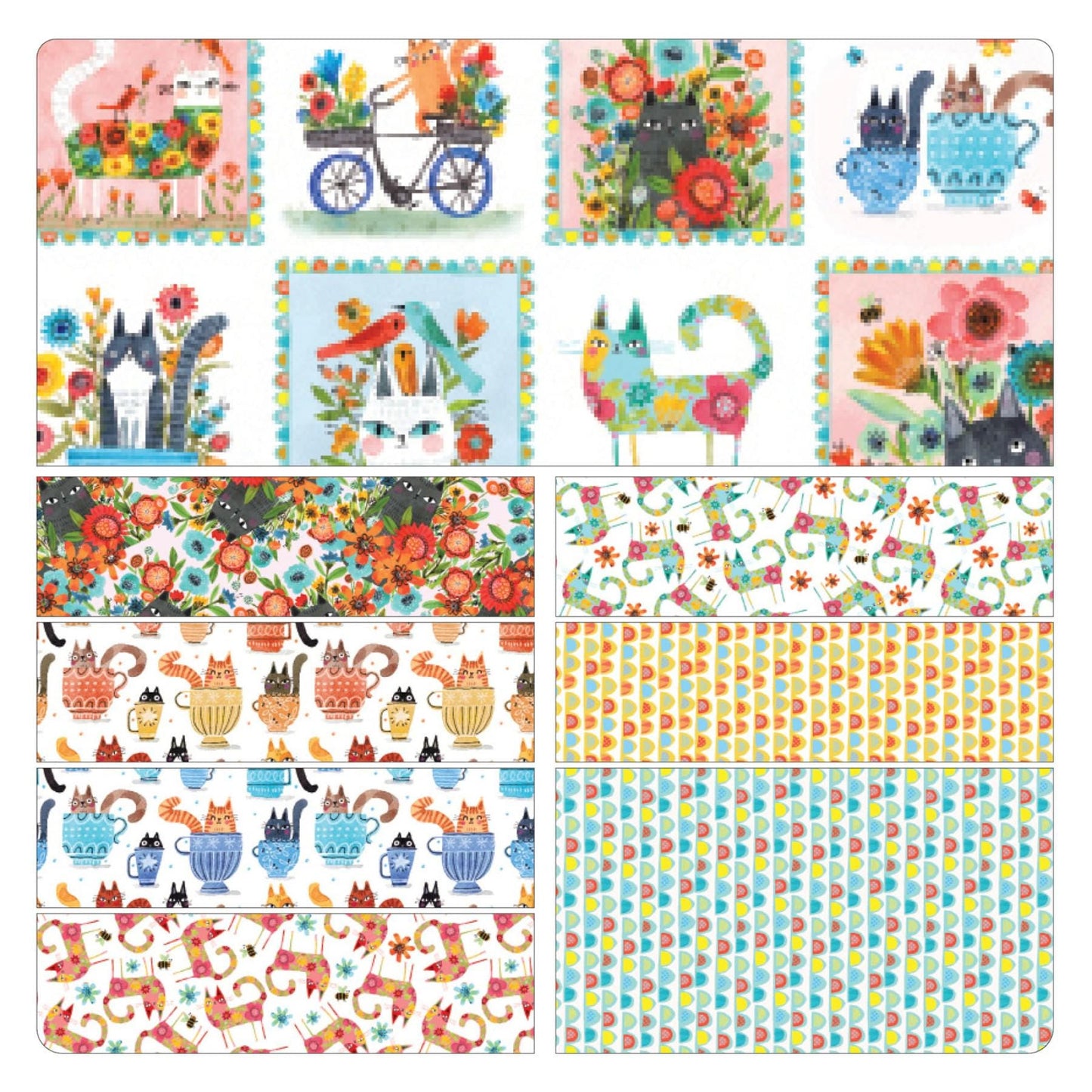 Garden Cats Fat Quarter Bundle by Terry Runyan for Benartex